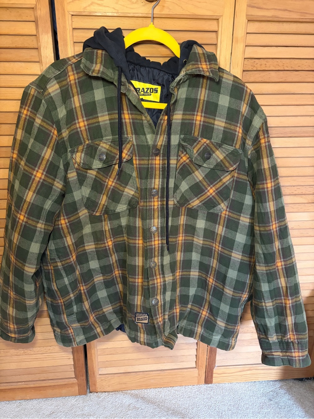 Brazos Workwear Blacksmith Hooded Flannel Jacket Quilted Green Plaid